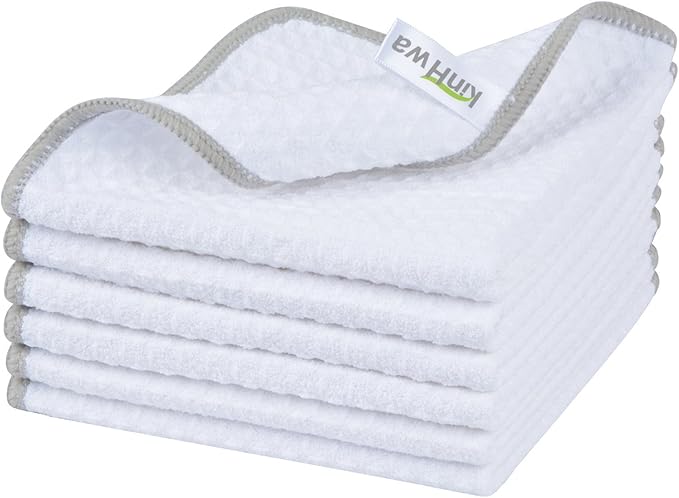 KinHwa Microfiber Dish Cloths Thick Waffle Weave Kitchen Dish Rags Ultra Absorbent Dishcloths 12inch x 12inch 6 Pack - White