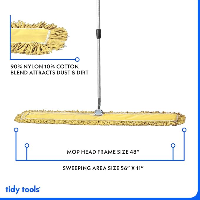 48 Inch Yellow Commercial Dust Mop & Floor Sweeper with Extendable Handle – Mop for Hardwood, Tile, and Concrete Floor Cleaning
