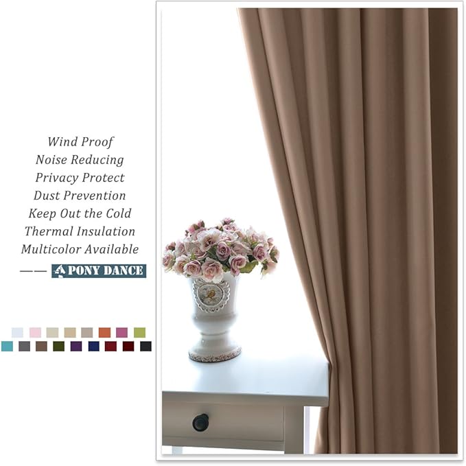 PONY DANCE Blackout Curtains Mocha - Thermal Insulated All Seasons Grommet Top Curtain Drapes Heavy-Duty Window Draperies Light Blocking Noise Reducing for Bedroom, 42 by 54 inches, Mocha, 2 PCs