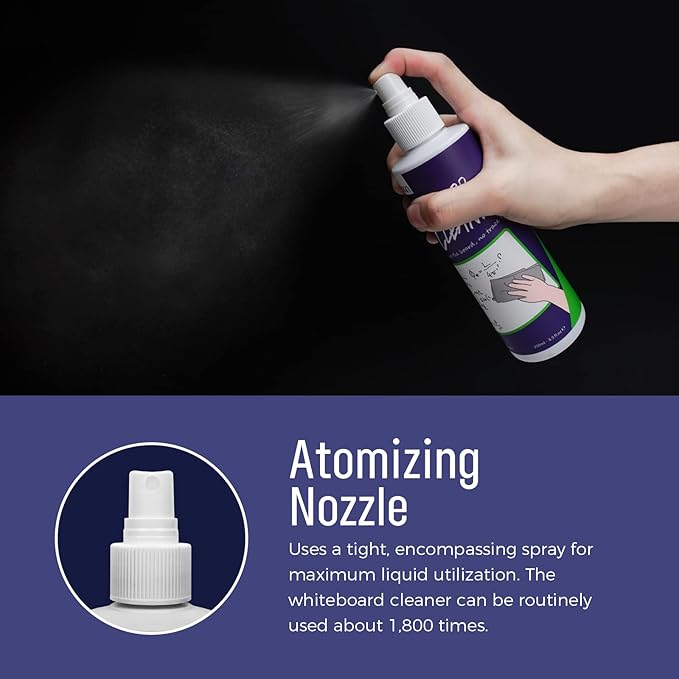 loukin Non-Toxic Whiteboard Cleaner, 8.5 fl oz Dry Erase Board Cleaner, Low-Odor Whiteboard Cleaning Spray with Cloths, Removes Stubborn Marks from Whiteboards, Chalkboard (6-Pack)
