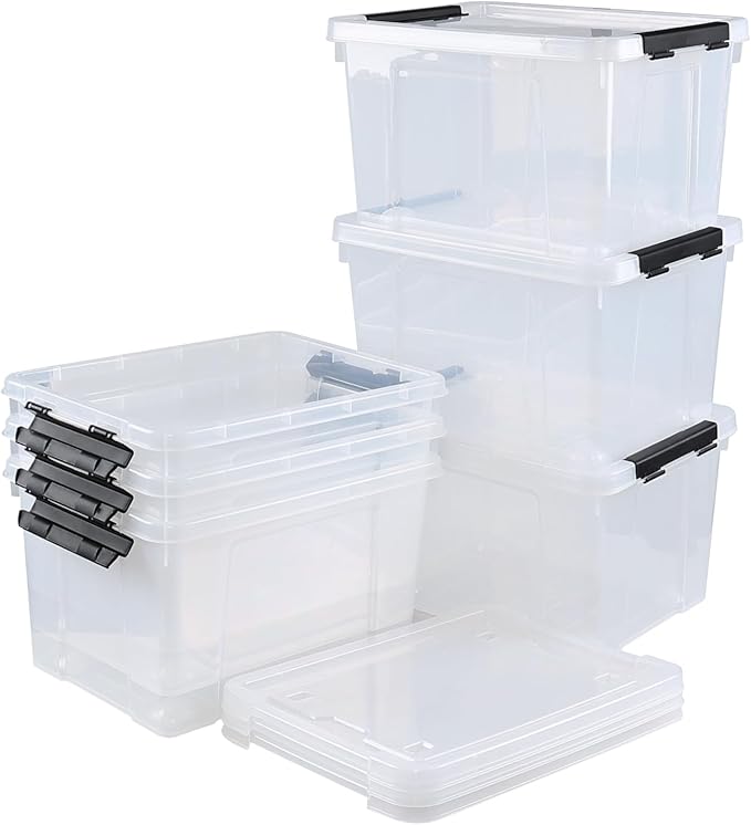 Pekky 22 Qt Clear Plastic Storage Bins with Lids and Wheels, 6 Packs Plastic Latching Container Box for Organizing