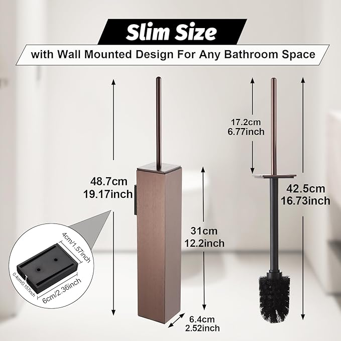 BGL Toilet Brush and Holder Set Rose Gold Wall Mounted for Bathroom Square Design