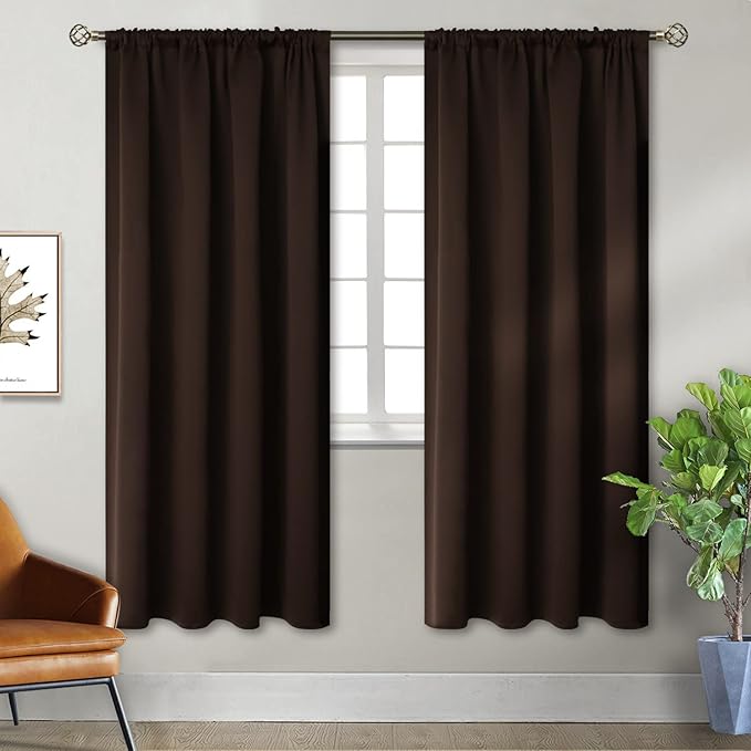 BGment Rod Pocket Blackout Curtains for Bedroom - Thermal Insulated Room Darkening Curtain for Living Room, 42 x 72 Inch, 2 Panels, Brown