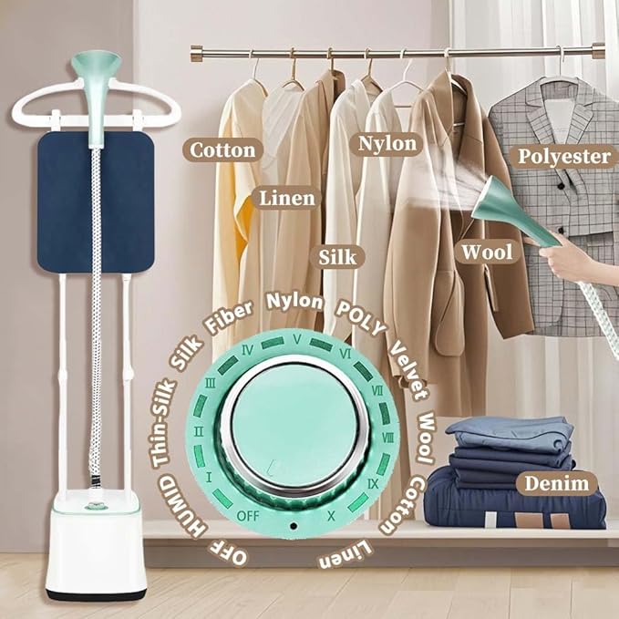 Standing Garment Steamer, 2000W Powerful Steamer for Clothes, 10 Steam Levels, 2.7L Water Tank for 90 Mins Continuous Steaming, Home Commercial Use (Pearl Green)