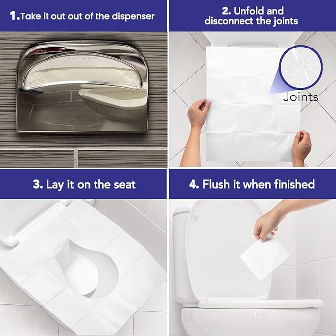 Disposable Toilet Seat Covers XL Half Fold Flushable – 200 Sheets 2 Pack for Public Facilities, Office, School, Hotel & Business Use – Premium toilet seat cover For Commercial Wall Dispenser