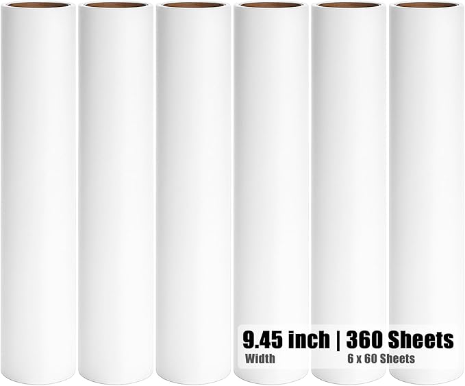 6 Pack 9.45 inch Lint Roller Refill Extra Sticky 9.4-9.5 inch Wide Large Lint Roller Refills for Floor Pet Hair Remover Replacement Refills Total 360 Sheets (6 Sticky Rolls)