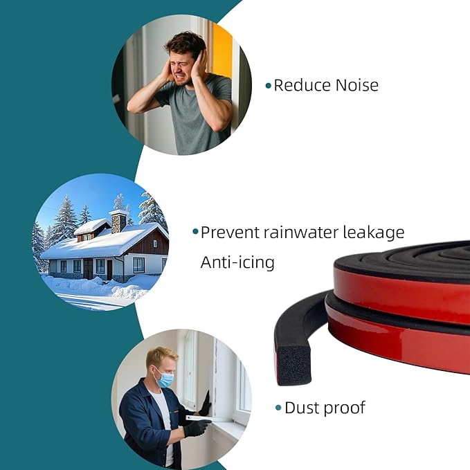 Solid Rectangle Rubber Seal with High Tack Self-Adhesive Tape, EPDM Foam Rubber Weather Stripping for Boat, Auto, RV, Marine, Garage Doors/Window Seal, Black(26Feet)