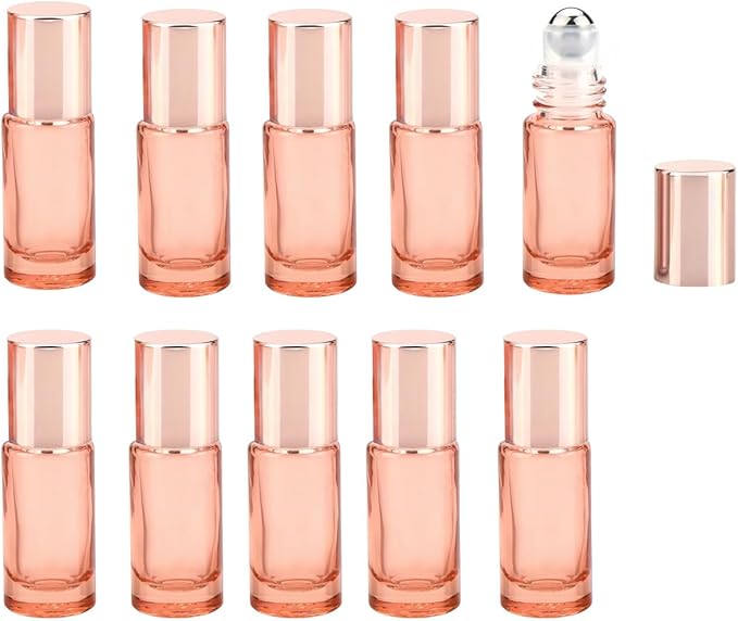 10 Pack Glass Roller Bottles for Essential Oils,5ml Green Roll On Bottles with Stainless Steel Roller Balls,Refillable Aromatherapy Massage Roll On Bottle Perfume Bottle for Travel
