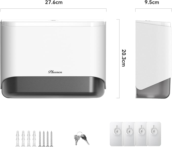 Commercial Paper Towel Dispenser Wall Mount C-Fold Multifold Trifold Hand Towels Dispenser for Bathroom, Two Key Lock Design No-Drilling Adhesive & Screws Included, ABS Built, White-PN6012