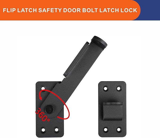 Flip Latch Lock,90 Degre Heavy Duty Gate Latch with Padlock Hole,Safety Door Bolt Latch Lock,Barn Door Lock Suitable for Wooden Fences,cabinets, bathrooms, Toilets, Windows, etc.