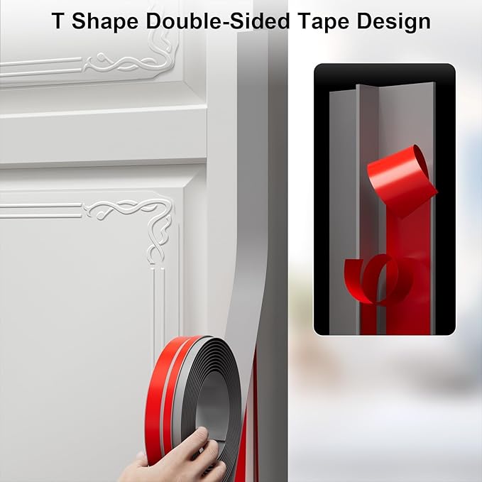 T-Shaped Door Draft Stopper, 1.97 in x 10 Ft Silicone Seal Strip for Windows Gaps, Weather Stripping Seal Strip Shower Sweep, Grey