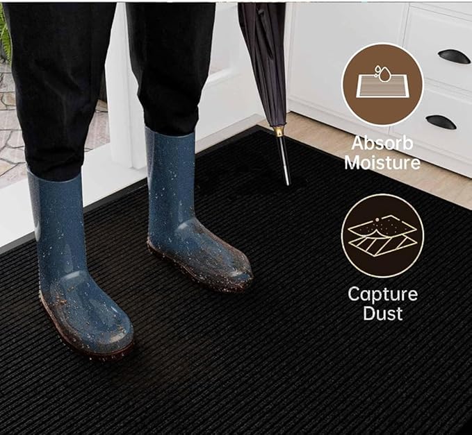 SRDDQLC Door Floor Mat Commercial Grade Large Size Heavy Duty Tough Entry Collection Slip Skid Entrance Mat with Rubber Backing Low Profile and Easy to Clean Indoor Outdoor Rug,4FTx8FT,Black