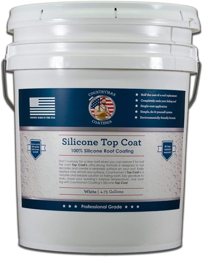 Countryman Coatings 100% Silicone Roof Coating - Restore Your Roof in a Day - Seal Leaks, Cracks, Seams, Penetrations - Adheres to All Surfaces (4.75 Gallon, White)