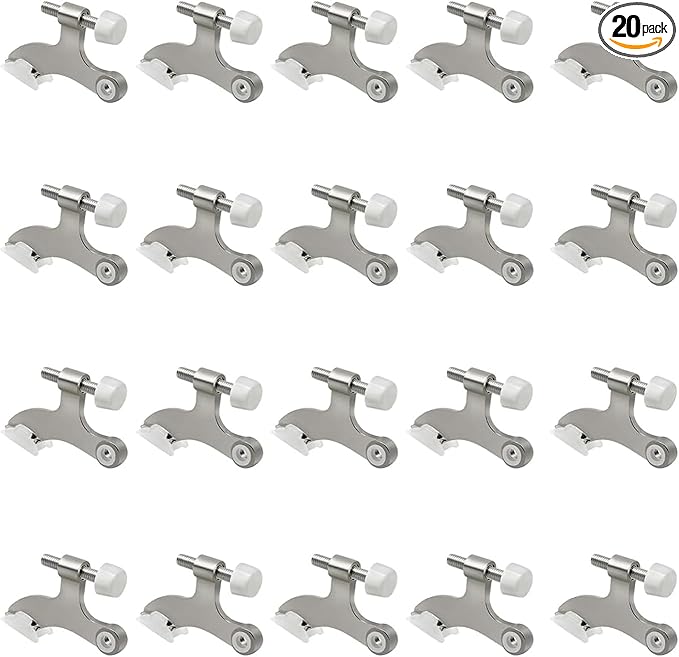 20 Pack Hinge Pin Brushed Nickel Door Stopper, Adjustable Heavy Duty Hinge Pin Door Stop with Rubber Bumper Tips