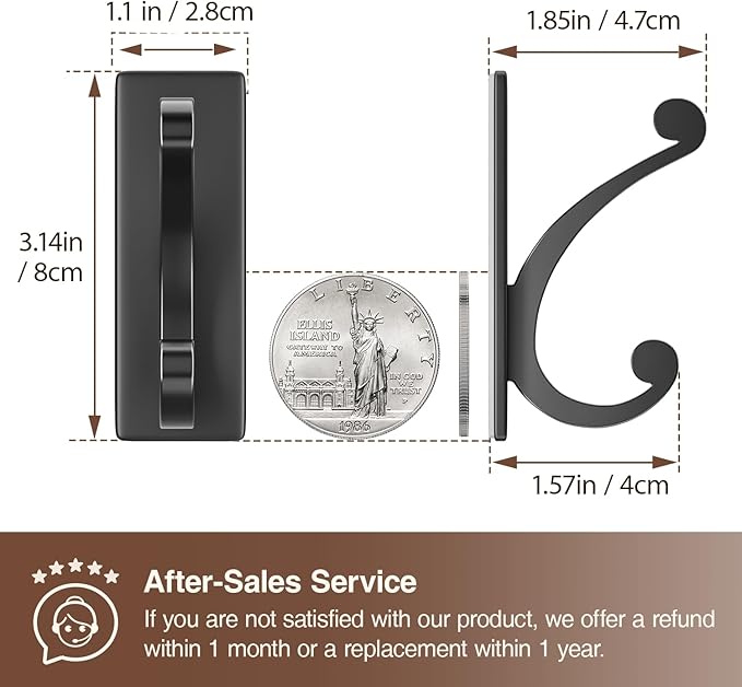 Adhesive Wall Hook for Towel/Coat - Extra Sticky 10LB Stainless, Stick on Hanger for Bath or Shower, Matt Black 8-Pack