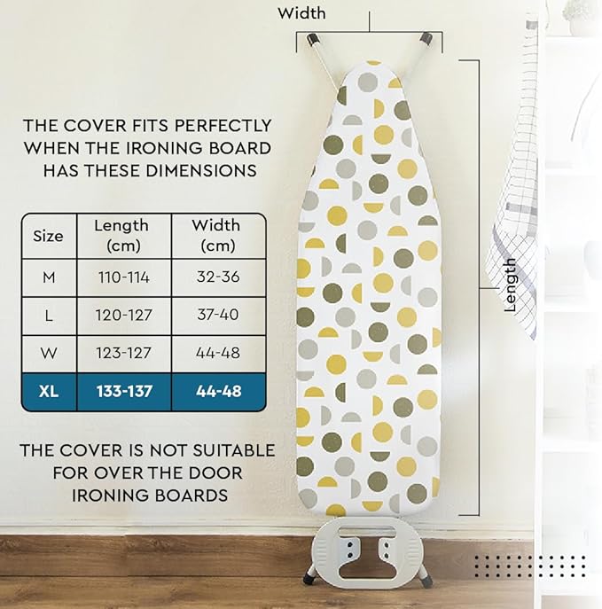 Encasa XO Ironing Board Cover and Pad 57"x22" - Thick 3mm Felt Padding, Drawstring Tightening & Lock, Easy Fit, Scorch & Stain Resistant, Fits X-Large Ironing Board - Big Leaves Blue