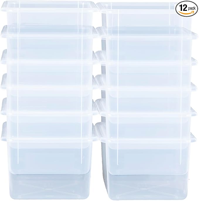 Wood Designs Cubby Storage Bin, Heavy Duty Plastic Containers for Kids Translucent Clear Cubby Tray Set of 12