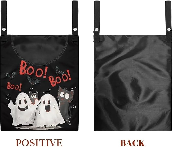 Cute Ghost Clothespin Bag Laundry Hanging Storage Organizer with Rope Clothespin Holder with an Extra Large Opening for Clothesline Outdoor Clothespin Storage with Hanger Hook