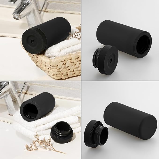 Soap Dispenser,Dish Soap Holder for Kitchen Sink 8 oz Round Refillable Foaming Soaps Dispenser Shampoo and Conditioner Bottles Watertight Silicone Squeeze Bottle for Bathroom Black