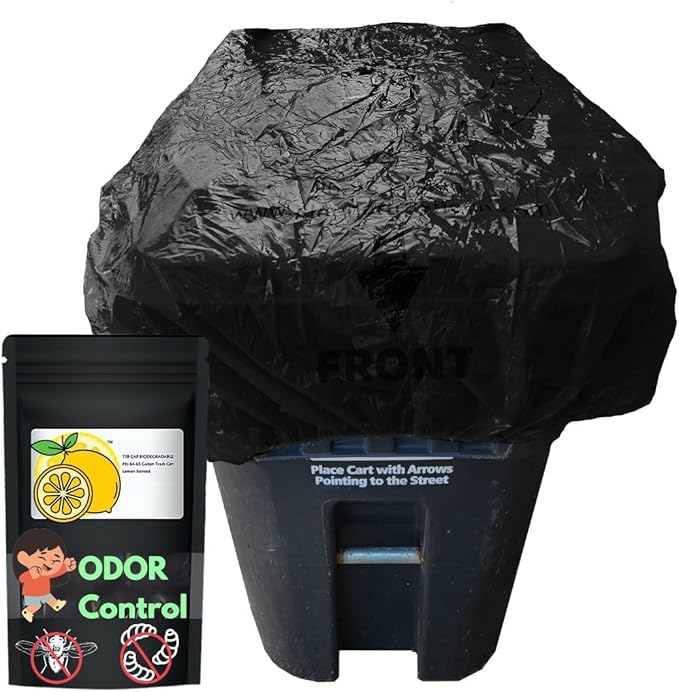 64 Gallon Trash Can Cover Odor Eliminating Bag with Elastic Band Lemon Scented Durable Chemical Free 1 Cover