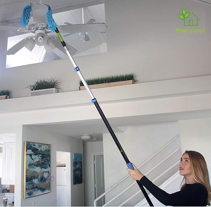 EVERSPROUT 20+ Foot High Reach Flexible Microfiber Ceiling & Fan Duster | Bendable to Clean Any Fan Blade | Removable & Washable Brush Head |5-to-12 Foot 3-Stage Lightweight Aluminum Extension Pole