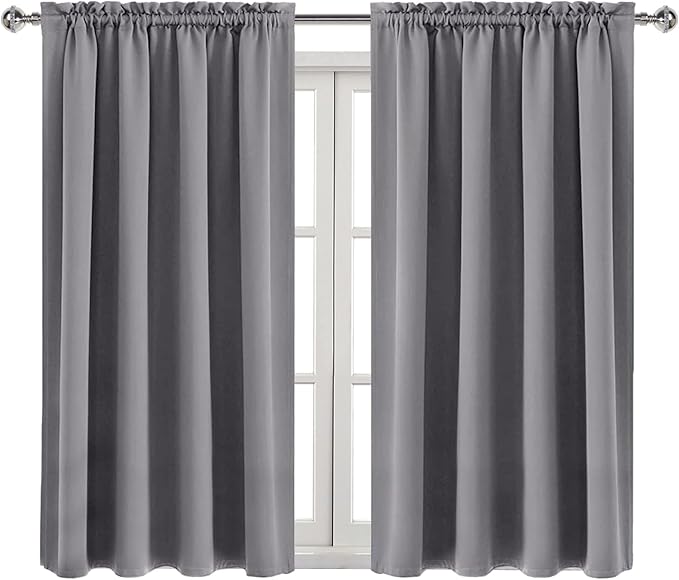 DWCN Grey Room Darkening Blackout Curtains - Thermal Insulated Privacy Energy Saving Window Curtain Drapes 52 x 45 inch Length, Set of 2 Bedroom Living Room Curtains
