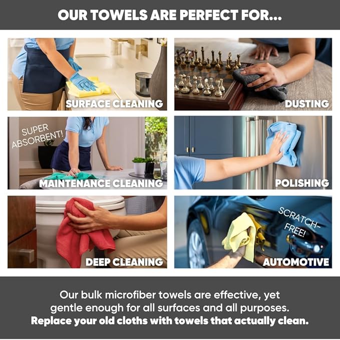 Microfiber Wholesale 16" x 16" All Purpose Microfiber Towels - 50 Pack Reusable Wash Cloths, Dust, Kitchen, Car, Shop Rags for Cleaning (Red)