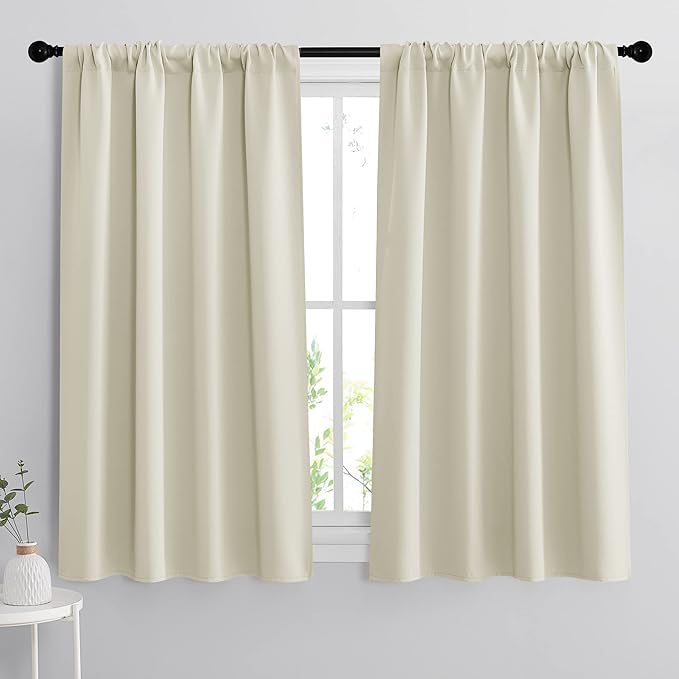 RYB HOME Blackout Curtains 63 inches Long - Energy Saving Insulation Large Window Curtain Blinds for Bedroom Living Room Dining Basement Home Office, W 62 x L 63 per Panel, Beige, 2 Pcs