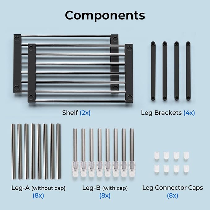 carrotez 2 Pack Expandable Cabinet Organizer, Set of 1 Width & Height-Adjustable Kitchen Cabinet Organizer Shelf, Stackable Kitchen Counter Shelf, 11.8~19.6 x 7.8 x 5.9~9" Black