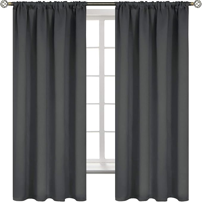 BGment Thermal Blackout Curtains 63 Inches Length for Bedroom Window, Dark Grey Room Darkening Insulated Drapes with Rod Pocket for Living Room, 42 x 63 Inch, 2 Panels