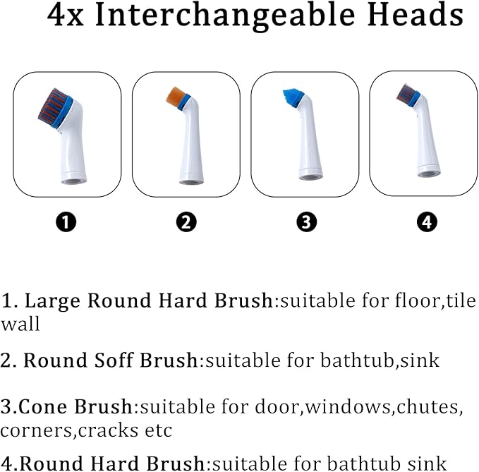 Electric Cleaning Brush with 4 in 1 Multiple Brush Heads, Indoor Household Cordless Motorized Brush for Bathroom Toilet Kitchen Tile Crevice