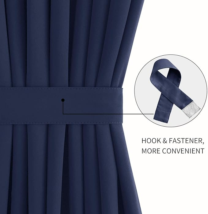 DWCN French Door Curtains – Rod Pocket Thermal Blackout Curtain for Doors with Glass Window, Kitchen and Patio Doors for Privacy, 36 X 72 Inches Long, 1 Curtain Panel with Tieback,Navy Blue