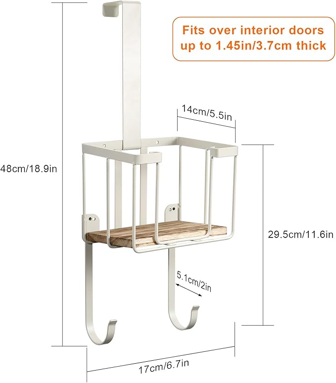 TJ.MOREE Over The Door/Wall Mount Ironing Board Hanger, Laundry Room Iron and Ironing Board Storage Holder, White