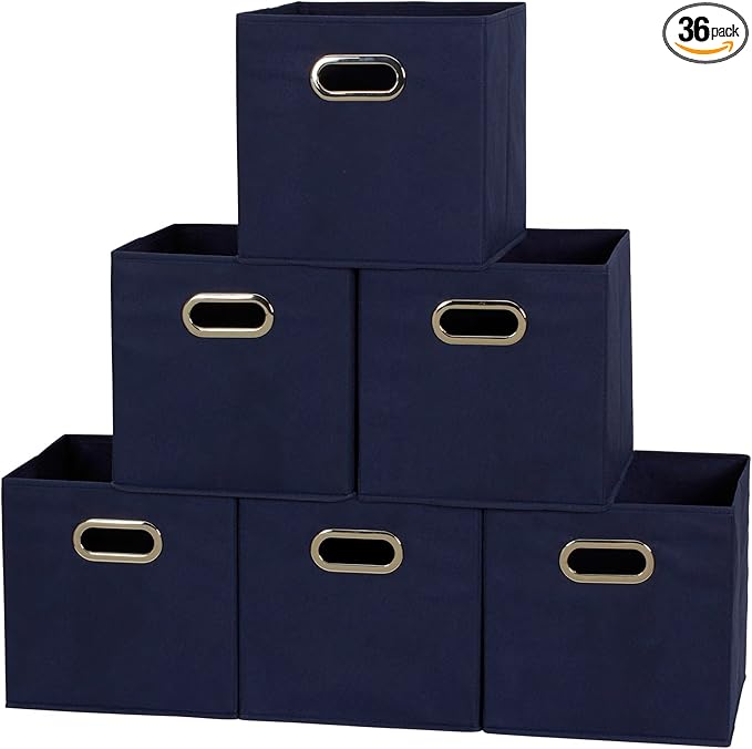 Household Essentials 81-1 Foldable Fabric Storage Bins | Set of 6 Cubby Cubes with Handles | Navy Blue, 6 lbs (Pack of 6)