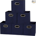 Household Essentials 81-1 Foldable Fabric Storage Bins | Set of 6 Cubby Cubes with Handles | Navy Blue, 6 lbs