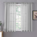 Tollpiz Short Sheer Curtain Living Room Linen Textured Curtains Sheer Light Filtering Voile Rod Pocket Curtain for Bedroom, 38 x 54 inches Long, Silver Grey, Set of 2 Panels