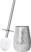 Escenzy Modern Toilet Brush and Holder Set Mosaic Glass | Non-Rustic Stainless Steel | Practical & Decorative Toilet Bowl Brush and Holder | Luxury Silver Glitter Bathroom Accessories