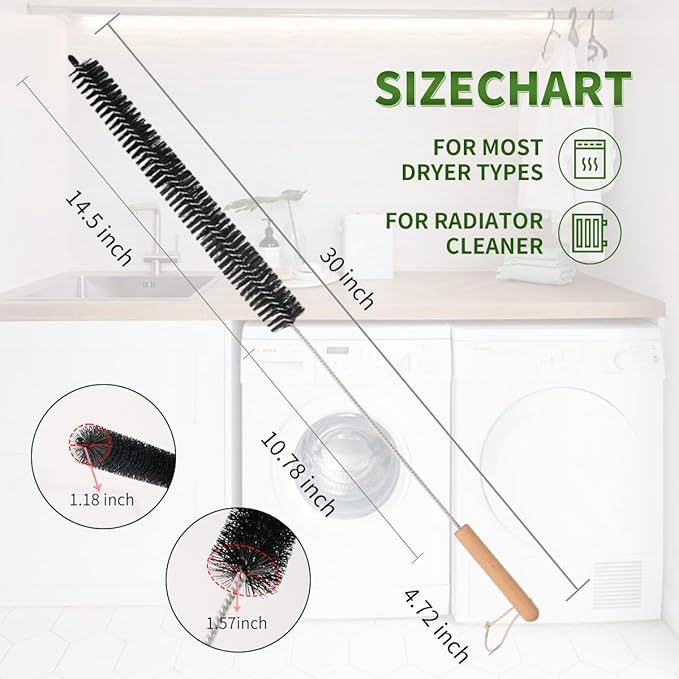 Dryer Lint Brush Vent Cleaner 30 inch Refrigerator Coil Cleaning Brushes Clothes Trap Duct Remover, Crevice Cleaning Brush, Washing Machine Cleaning Tools for Household (2 Pack)