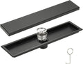uxcell Rectangular Shower Drain, Brushed 304 Stainless Steel Odor-Proof Floor Drain Linear Shower Drain Hair Catcher for Bathroom Kitchen and Laundry Room(16 Inch, Black)