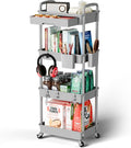 4 Tier Rolling Cart Organizer,Art Craft Diaper Bedside Snack Laundry Room Bathroom Organizer Narrow Thin Slim Rolling Trolley Utility Cart with Wheels for Kitchen,Office(Grey)