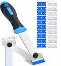 Razor Blade Scraper Tool with 10 Pcs Extra Replacement Metal and 10 Pcs Plastic Razor Blades, Long Handle Scraper Tool for Cleaning Cooktop, Paint, Tile, Window Glass Scraper
