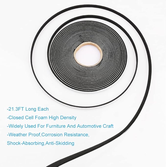 Seal Foam Tape,1/4 Inch W x 1/16 Inch T Weather Stripping for Door and Window,High Density Single Sided Closed Cell Door Insulation Weather Strip,3 Rolls Total 64FT Long