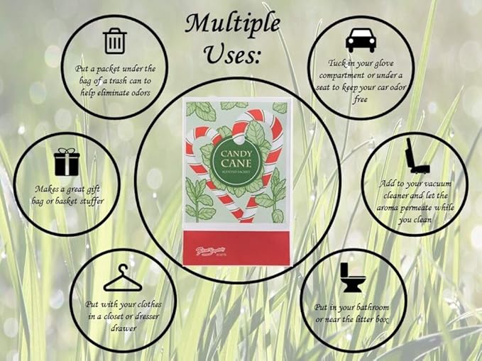 Floral Simplicity Candy Cane Scented Sachets Pack of 6, Fall & Winter - Long-Lasting Scented Bags, Home Fragrance, Air Freshener & Deodorizer for Closet, Room, Drawer, or Cars, Made in USA
