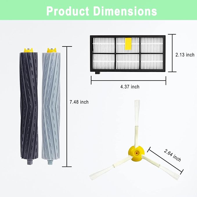 18 Pack Replacement Parts Compatible with iRobot Roomba 800 900 Series 805 850 860 861 864 866 870 871 880 890 891 960 980 981 985 961 Vacuum Accessories,2 Set Roller Brushes,8 Filters,8 Side Brushes