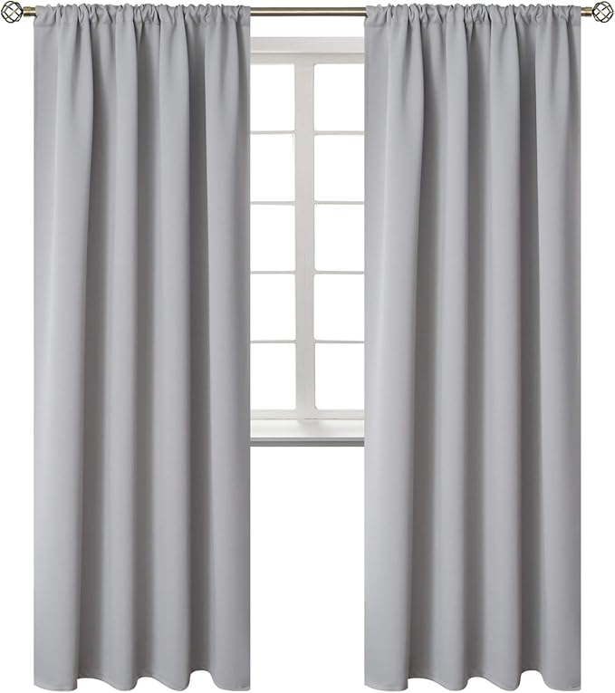 BGment Rod Pocket Room Darkening Curtains for Bedroom 84 Inches Long - Thermal Insulated Blackout Curtain Drapes for Living Room, 42 x 84 Inch, 2 Panels, Light Grey