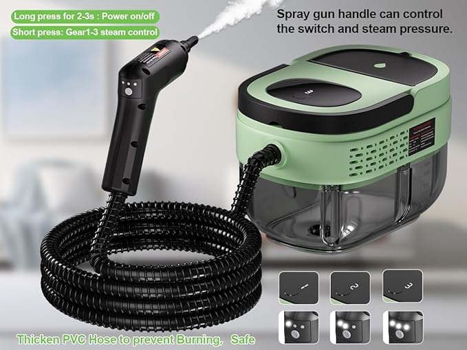 Handheld Steam Cleaner for Home, 2500W High Pressure Steam Cleaner for Car Detailing, 3 Steam Levels, 1600Ml Tank, High Heat Steamer for Bed Bugs, Couch, Furniture, Kitchen, Bathroom