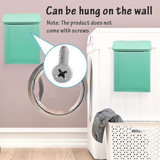 Picowe Magnetic Laundry Storage, Large Metal Lint Holder Bin with Lid for Laundry Room, Space-Saving Trash Container Hanging on Dryer, Washer or Wall Mount Trash Bin (Green)