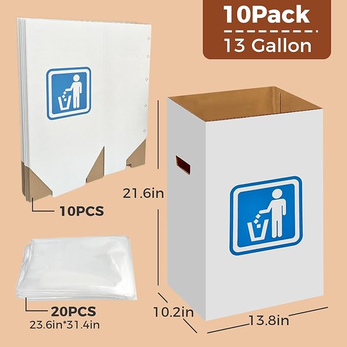 （10 Pack） 13 Gallon Disposable trash cans for parties,Reusable Pop up garbage can,In-Home Recycling Bins（Comes with 20 disposable trash bags）