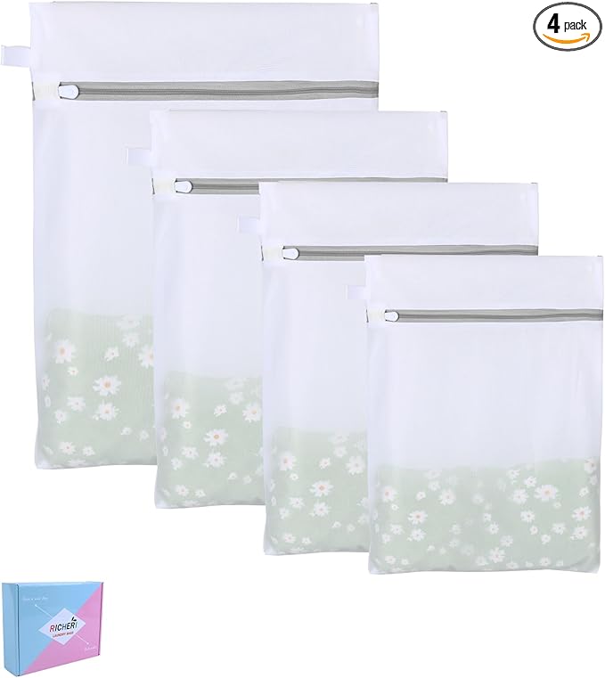 Mesh Laundry Bags, Mesh Wash Bags Durable Mesh Structure with Strong Zipper, Suitable for Underwear, Delicate Clothes, Pants, Shoes (Small Fine Mesh, XS+S+M+L(10*12in+12*16in+16*20in+20*24in)