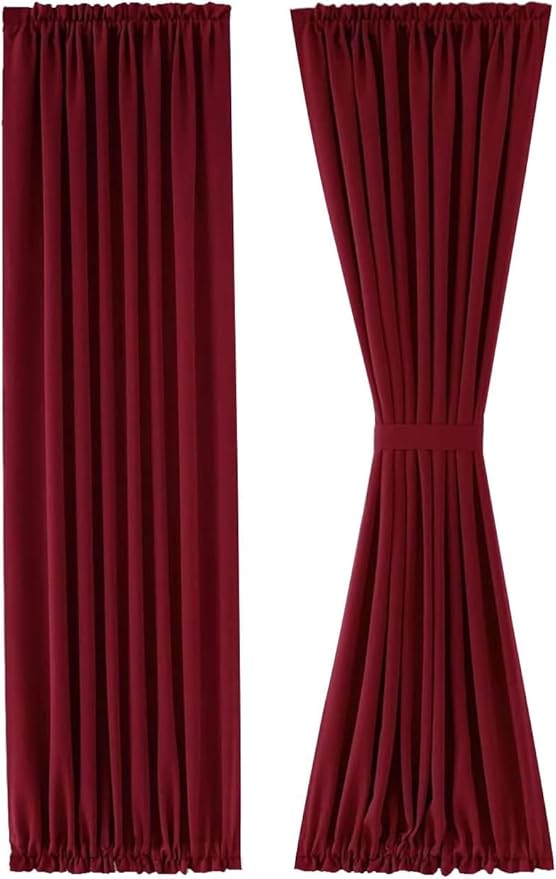 DWCN French Door Curtains - Rod Pocket Thermal Blackout Panel for Glass Window, Kitchen and Patio - Privacy, 25 X 80 Inches Long, 1 Panel With Tieback, Burgundy